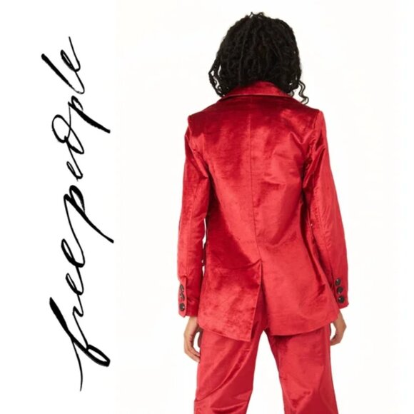 NWT Free‎ People Ashby Velvet Blazer Cherry Red  Size SMALL - Picture 2 of 11